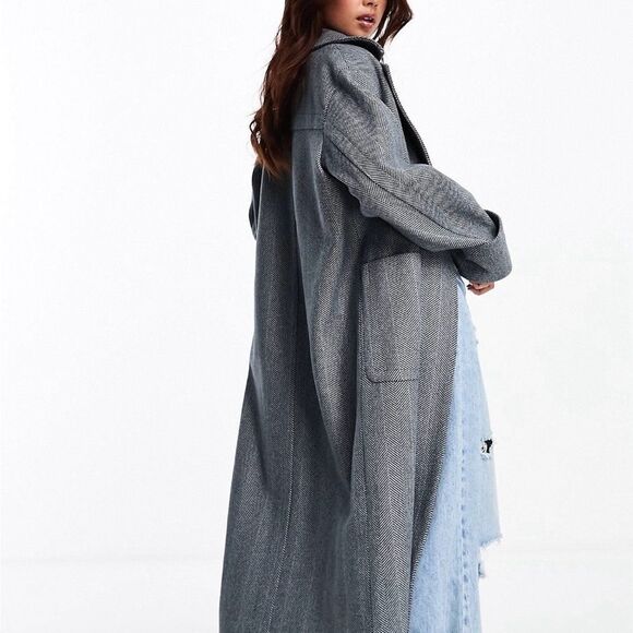 The Frolic Herringbone Longline Coat Grey US 8 NWT IN PACKAGE - Picture 2 of 7